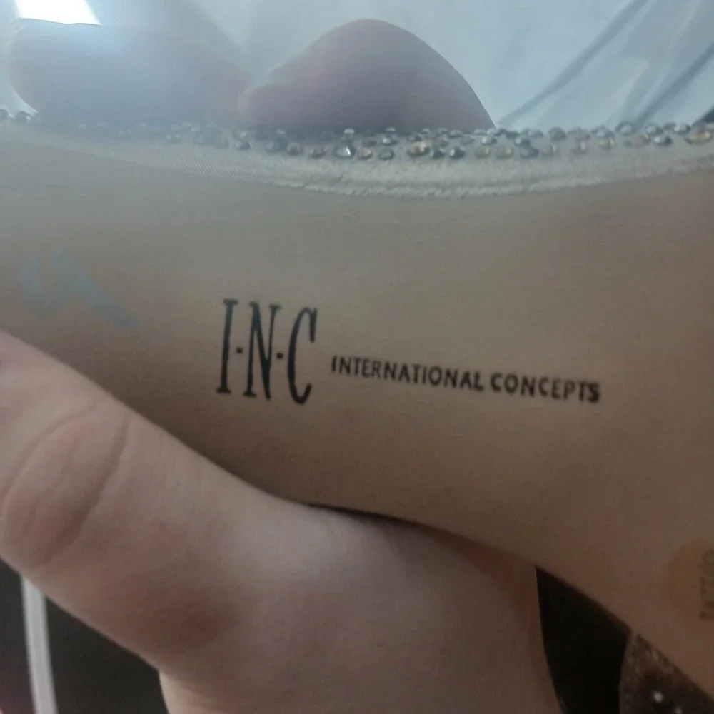 INC International Concepts Rose Gold‎ Rhinestone DOrsay Stiletto Heels Shoes 8.5